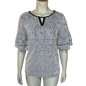 Chances R Keyhole V-neck Double Bell Sleeve Blouse